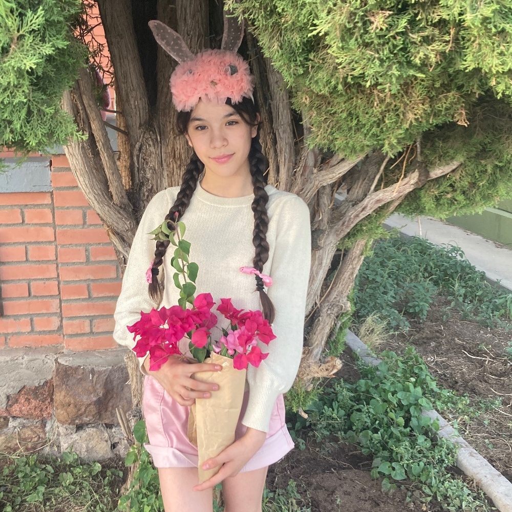 Pink Bunny Rabbit Ears Headpiece Headband Lace Beads Chiffon Ruffle